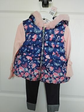 Little Lass CHILDS 3 Piece Set, Puffer Vest, Top, Jean Leggings SIZE 3T NWT